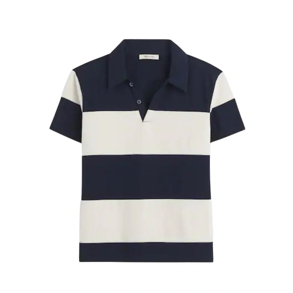 Madewell Women’s Short sleeve Pieced Boxy Fit Squid Polo Shirt Top NWT M Navy